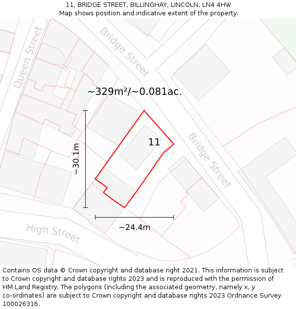 11, BRIDGE STREET, BILLINGHAY, LINCOLN, LN4 4HW: Plot and title map