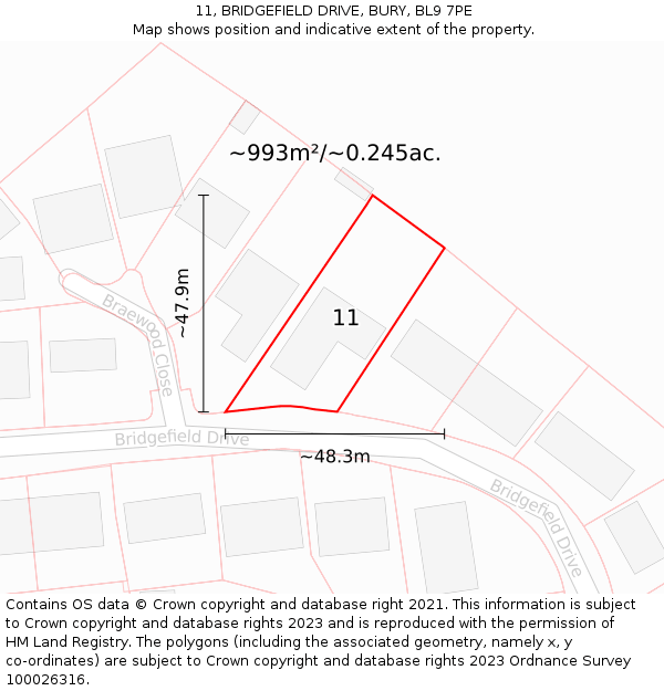 11, BRIDGEFIELD DRIVE, BURY, BL9 7PE: Plot and title map