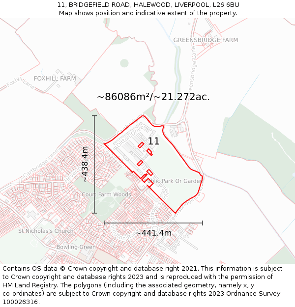 11, BRIDGEFIELD ROAD, HALEWOOD, LIVERPOOL, L26 6BU: Plot and title map