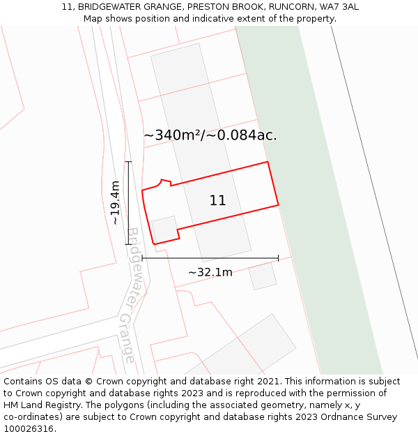 11, BRIDGEWATER GRANGE, PRESTON BROOK, RUNCORN, WA7 3AL: Plot and title map