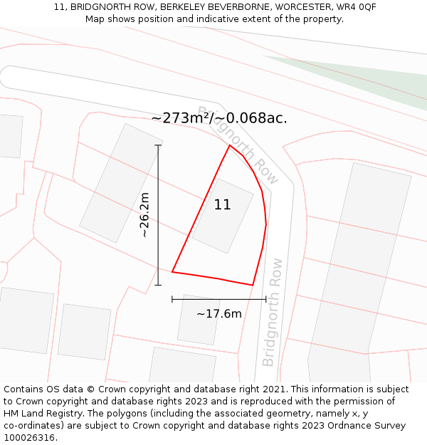 11, BRIDGNORTH ROW, BERKELEY BEVERBORNE, WORCESTER, WR4 0QF: Plot and title map