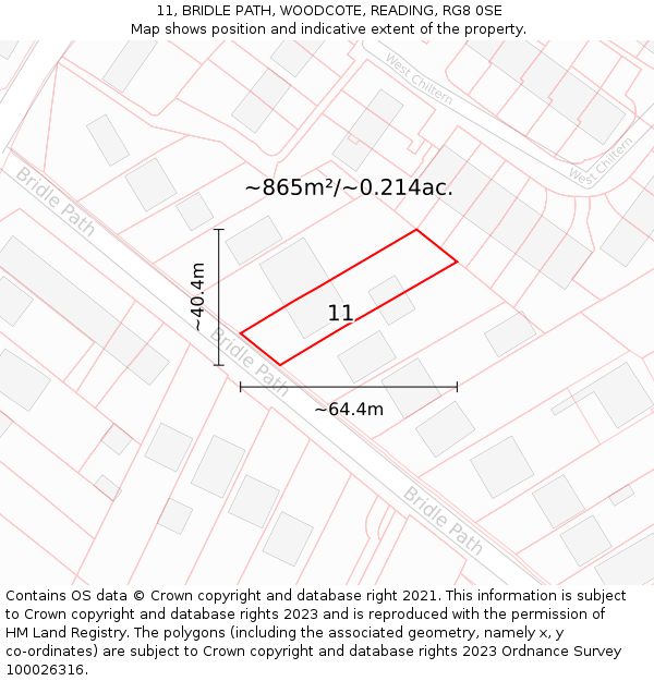 11, BRIDLE PATH, WOODCOTE, READING, RG8 0SE: Plot and title map