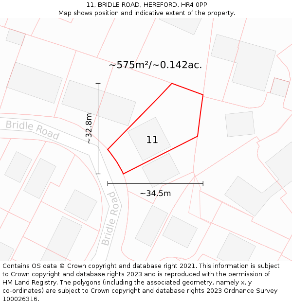 11, BRIDLE ROAD, HEREFORD, HR4 0PP: Plot and title map