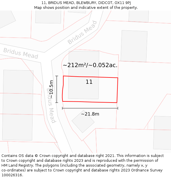 11, BRIDUS MEAD, BLEWBURY, DIDCOT, OX11 9PJ: Plot and title map
