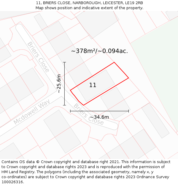 11, BRIERS CLOSE, NARBOROUGH, LEICESTER, LE19 2RB: Plot and title map