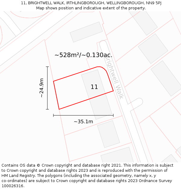 11, BRIGHTWELL WALK, IRTHLINGBOROUGH, WELLINGBOROUGH, NN9 5PJ: Plot and title map