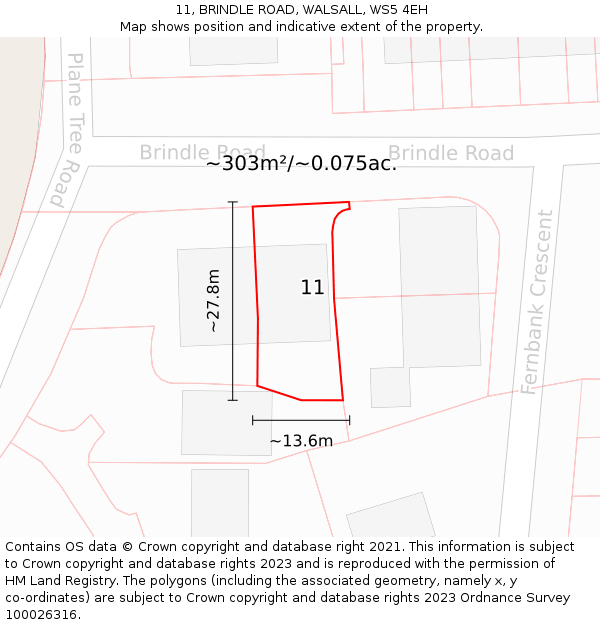 11, BRINDLE ROAD, WALSALL, WS5 4EH: Plot and title map