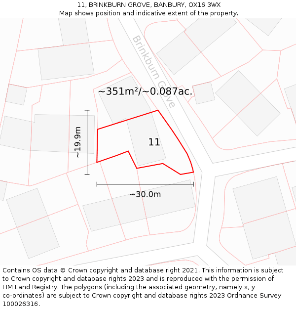 11, BRINKBURN GROVE, BANBURY, OX16 3WX: Plot and title map