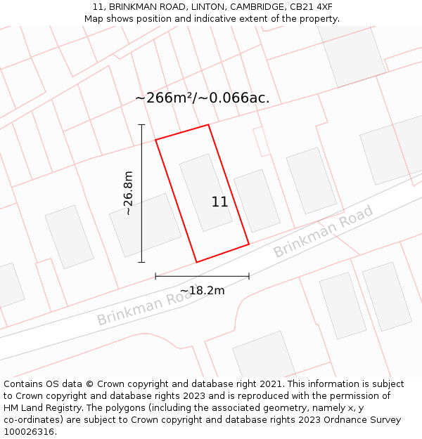 11, BRINKMAN ROAD, LINTON, CAMBRIDGE, CB21 4XF: Plot and title map