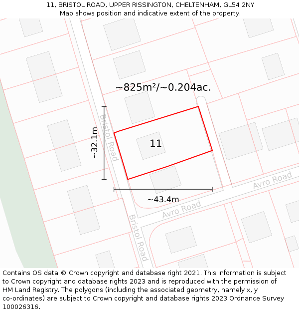 11, BRISTOL ROAD, UPPER RISSINGTON, CHELTENHAM, GL54 2NY: Plot and title map