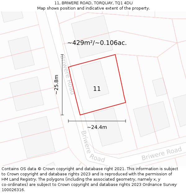 11, BRIWERE ROAD, TORQUAY, TQ1 4DU: Plot and title map