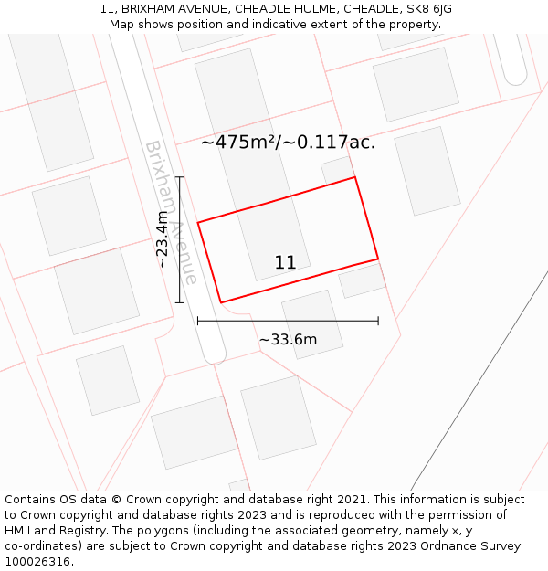 11, BRIXHAM AVENUE, CHEADLE HULME, CHEADLE, SK8 6JG: Plot and title map