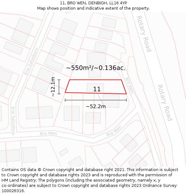 11, BRO WEN, DENBIGH, LL16 4YP: Plot and title map