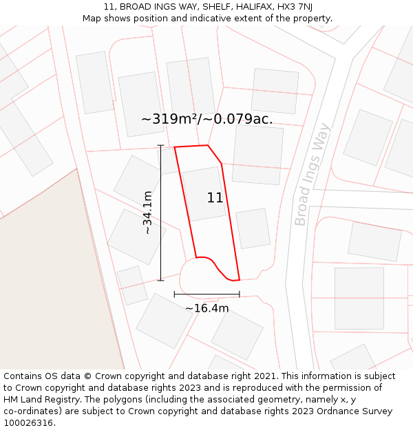 11, BROAD INGS WAY, SHELF, HALIFAX, HX3 7NJ: Plot and title map