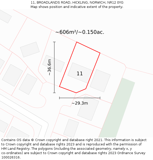 11, BROADLANDS ROAD, HICKLING, NORWICH, NR12 0YG: Plot and title map