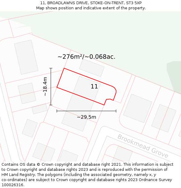 11, BROADLAWNS DRIVE, STOKE-ON-TRENT, ST3 5XP: Plot and title map