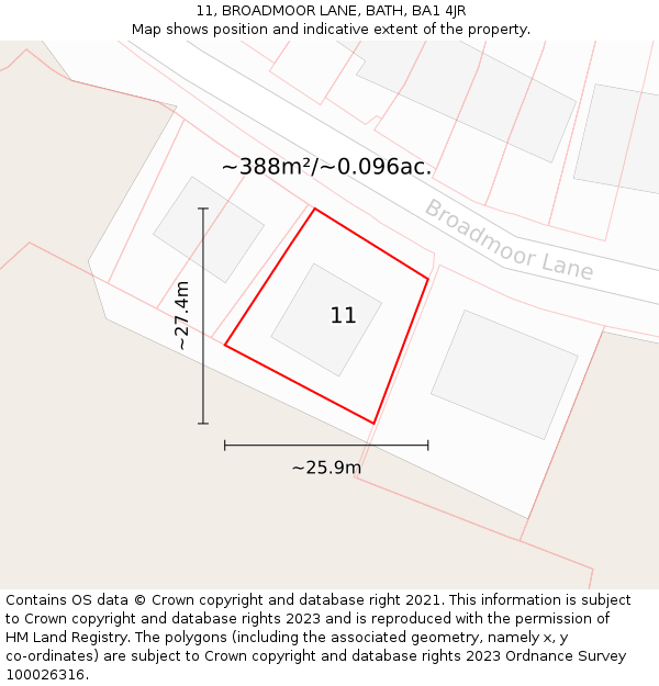 11, BROADMOOR LANE, BATH, BA1 4JR: Plot and title map