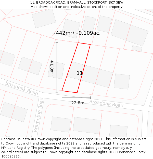 11, BROADOAK ROAD, BRAMHALL, STOCKPORT, SK7 3BW: Plot and title map