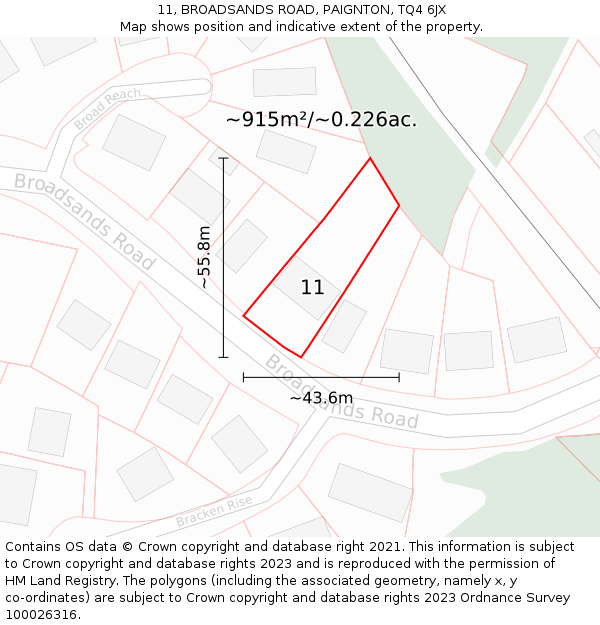 11, BROADSANDS ROAD, PAIGNTON, TQ4 6JX: Plot and title map