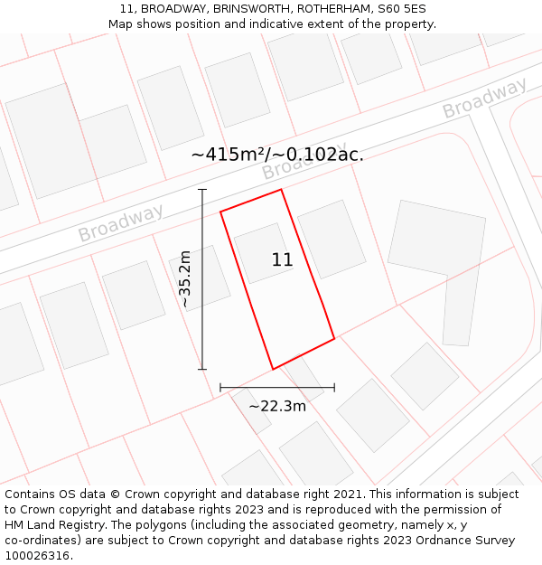 11, BROADWAY, BRINSWORTH, ROTHERHAM, S60 5ES: Plot and title map