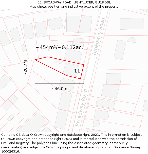 11, BROADWAY ROAD, LIGHTWATER, GU18 5SL: Plot and title map