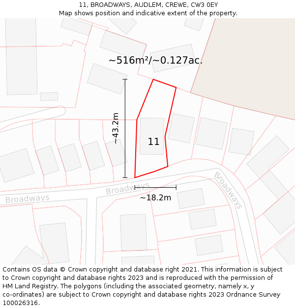 11, BROADWAYS, AUDLEM, CREWE, CW3 0EY: Plot and title map