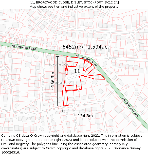 11, BROADWOOD CLOSE, DISLEY, STOCKPORT, SK12 2NJ: Plot and title map