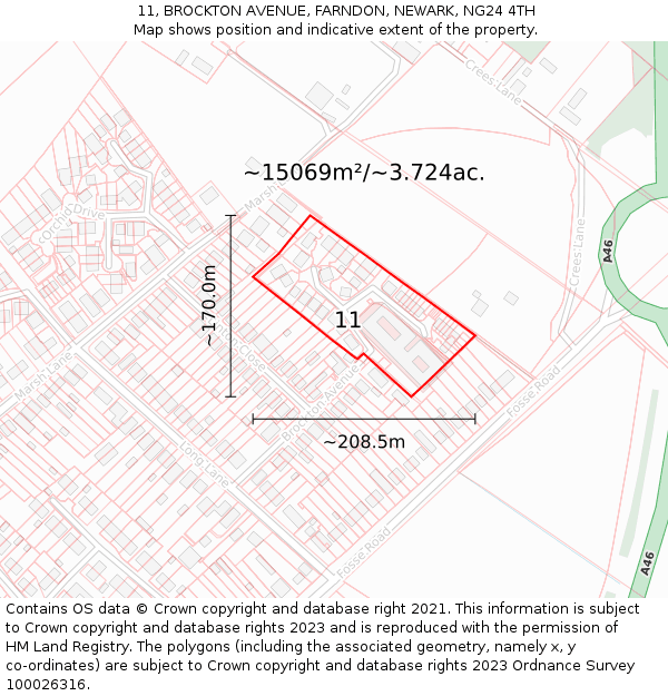 11, BROCKTON AVENUE, FARNDON, NEWARK, NG24 4TH: Plot and title map