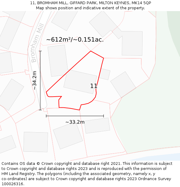 11, BROMHAM MILL, GIFFARD PARK, MILTON KEYNES, MK14 5QP: Plot and title map