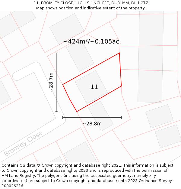 11, BROMLEY CLOSE, HIGH SHINCLIFFE, DURHAM, DH1 2TZ: Plot and title map