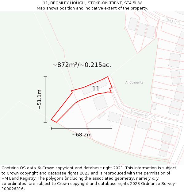 11, BROMLEY HOUGH, STOKE-ON-TRENT, ST4 5HW: Plot and title map