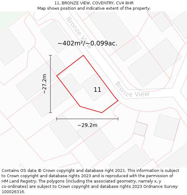 11, BRONZE VIEW, COVENTRY, CV4 8HR: Plot and title map