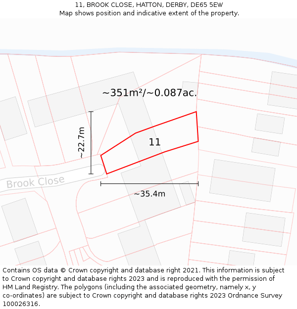 11, BROOK CLOSE, HATTON, DERBY, DE65 5EW: Plot and title map