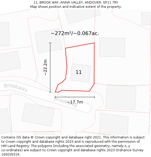 11, BROOK WAY, ANNA VALLEY, ANDOVER, SP11 7RY: Plot and title map