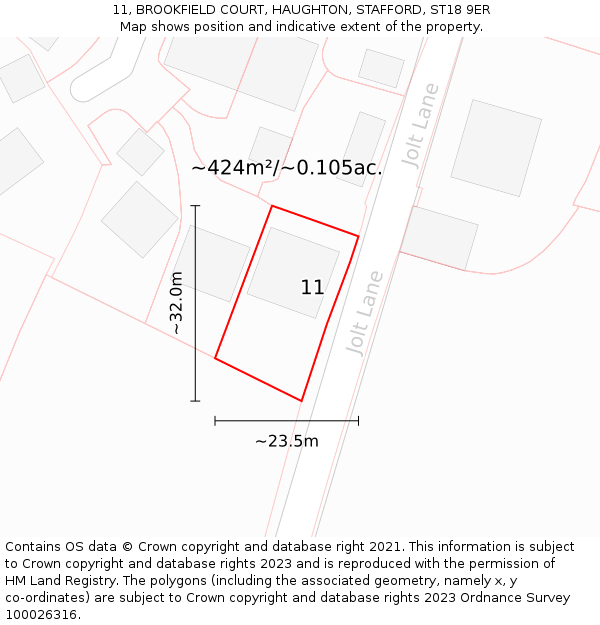11, BROOKFIELD COURT, HAUGHTON, STAFFORD, ST18 9ER: Plot and title map