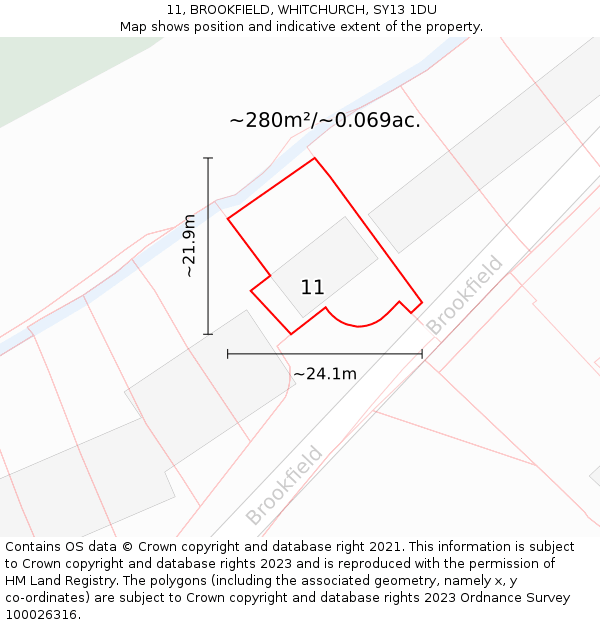 11, BROOKFIELD, WHITCHURCH, SY13 1DU: Plot and title map