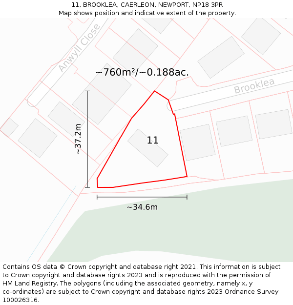11, BROOKLEA, CAERLEON, NEWPORT, NP18 3PR: Plot and title map