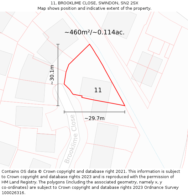 11, BROOKLIME CLOSE, SWINDON, SN2 2SX: Plot and title map