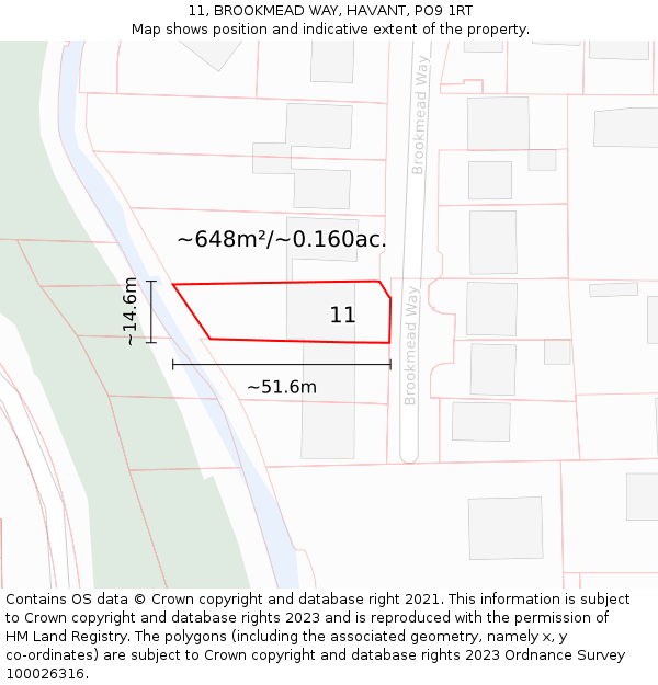 11, BROOKMEAD WAY, HAVANT, PO9 1RT: Plot and title map