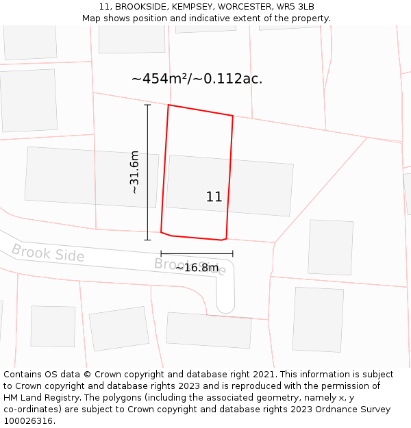 11, BROOKSIDE, KEMPSEY, WORCESTER, WR5 3LB: Plot and title map