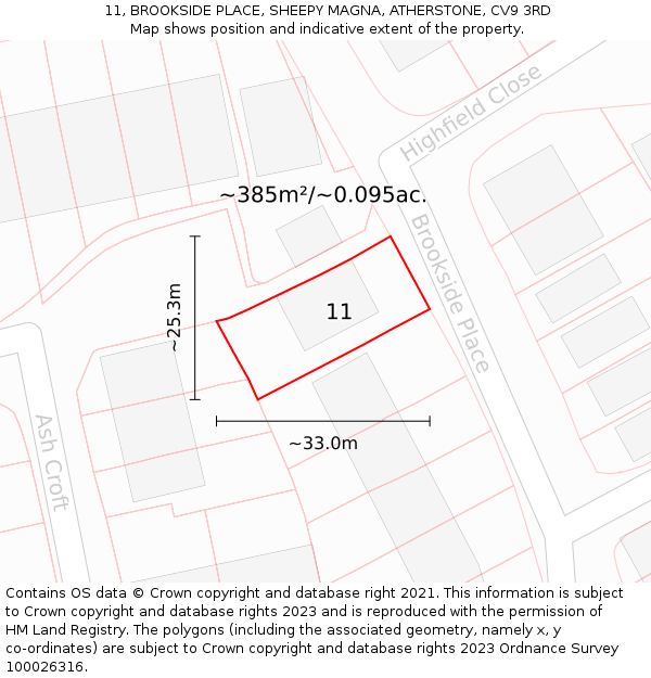 11, BROOKSIDE PLACE, SHEEPY MAGNA, ATHERSTONE, CV9 3RD: Plot and title map