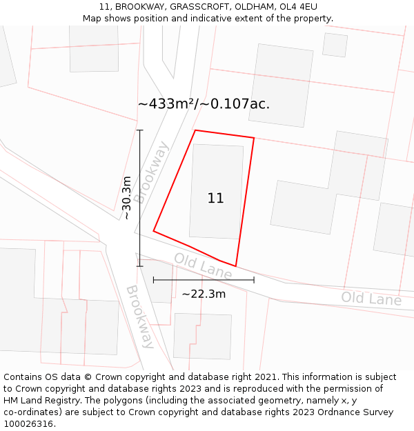 11, BROOKWAY, GRASSCROFT, OLDHAM, OL4 4EU: Plot and title map