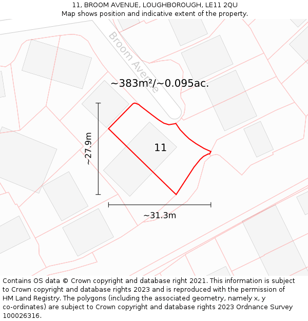 11, BROOM AVENUE, LOUGHBOROUGH, LE11 2QU: Plot and title map