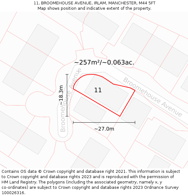 11, BROOMEHOUSE AVENUE, IRLAM, MANCHESTER, M44 5FT: Plot and title map