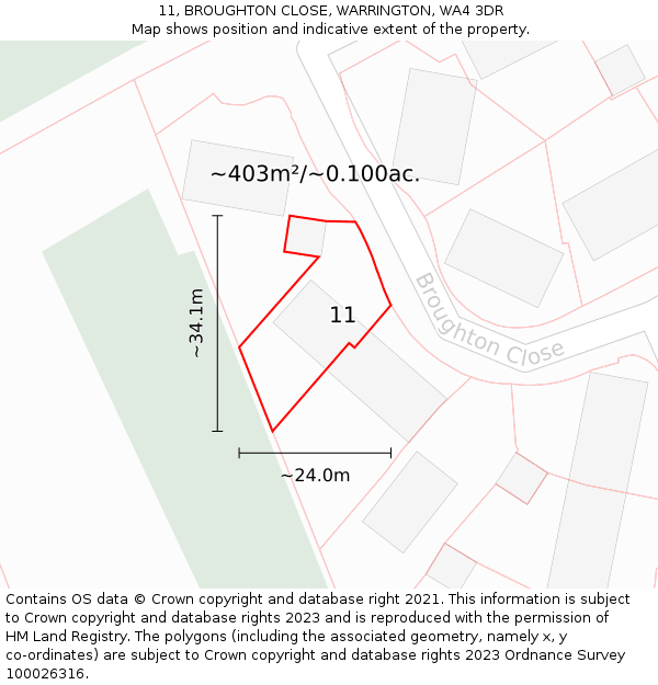 11, BROUGHTON CLOSE, WARRINGTON, WA4 3DR: Plot and title map