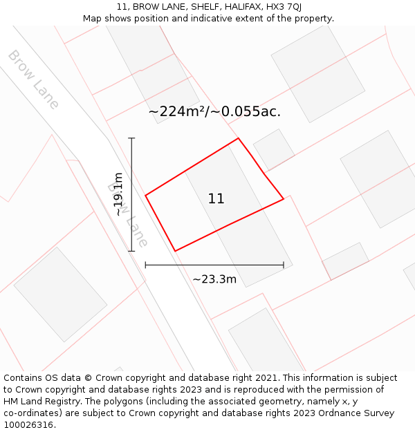 11, BROW LANE, SHELF, HALIFAX, HX3 7QJ: Plot and title map