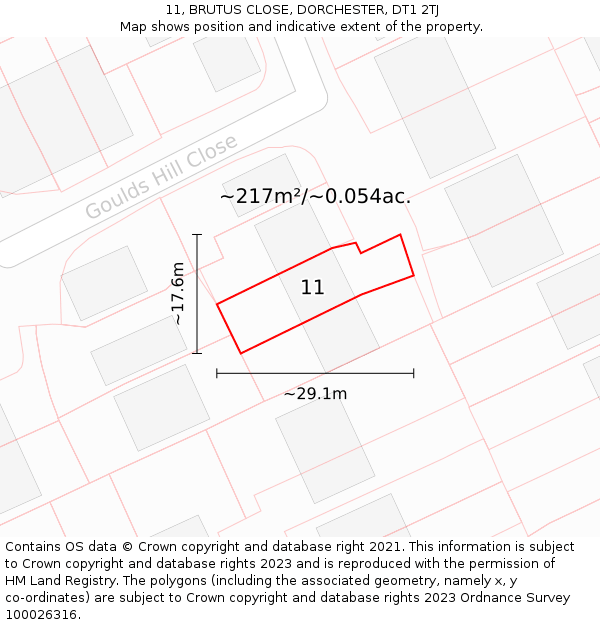 11, BRUTUS CLOSE, DORCHESTER, DT1 2TJ: Plot and title map