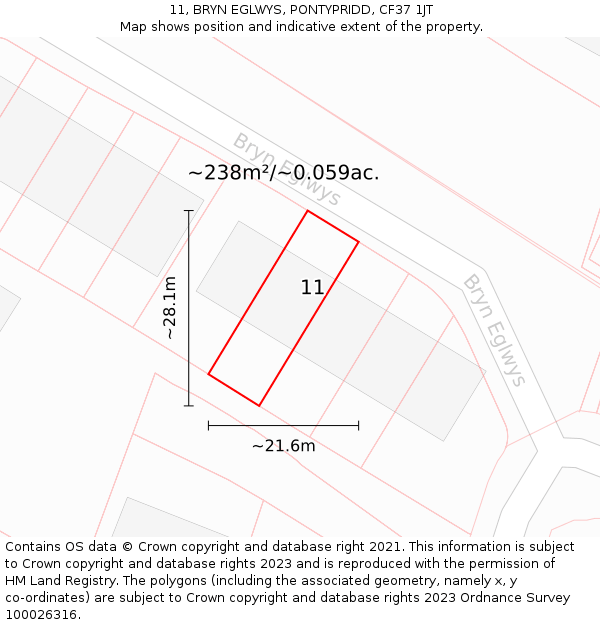 11, BRYN EGLWYS, PONTYPRIDD, CF37 1JT: Plot and title map