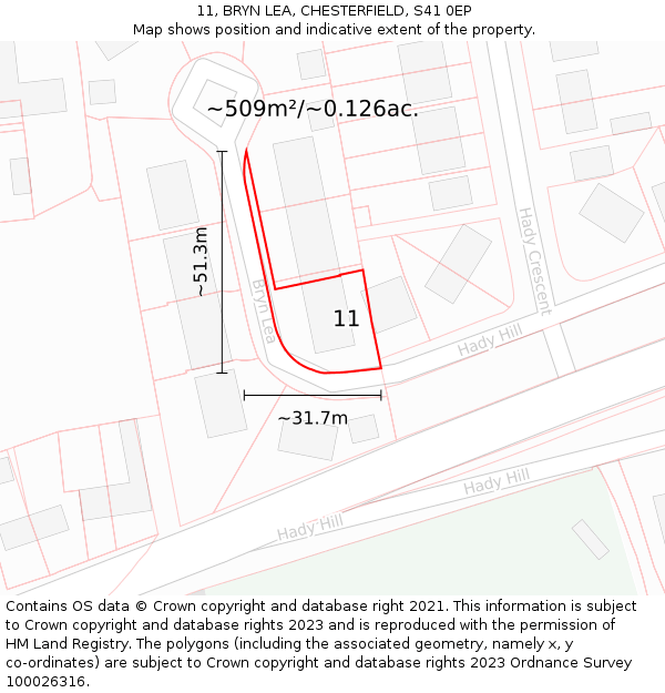 11, BRYN LEA, CHESTERFIELD, S41 0EP: Plot and title map