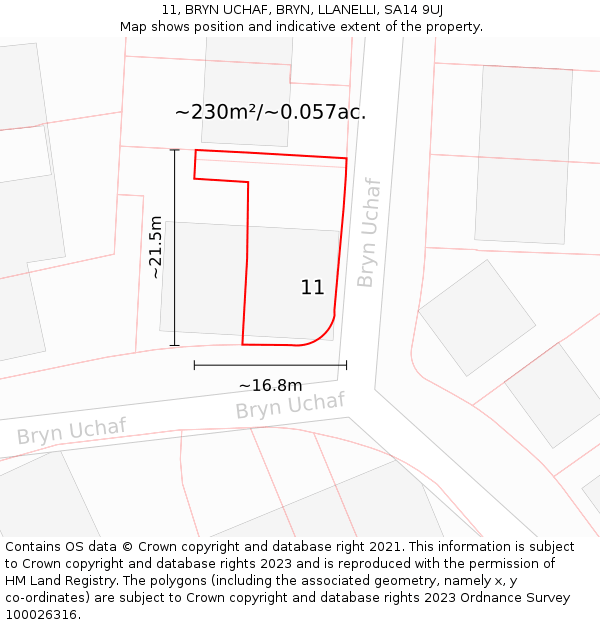 11, BRYN UCHAF, BRYN, LLANELLI, SA14 9UJ: Plot and title map